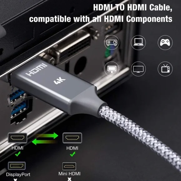 4K HDMI Cable 6.6 ft,Capshi High Speed 18Gbps HDMI Cable,4K, 3D, 2160P, 1080P - Picture 2 of 7
